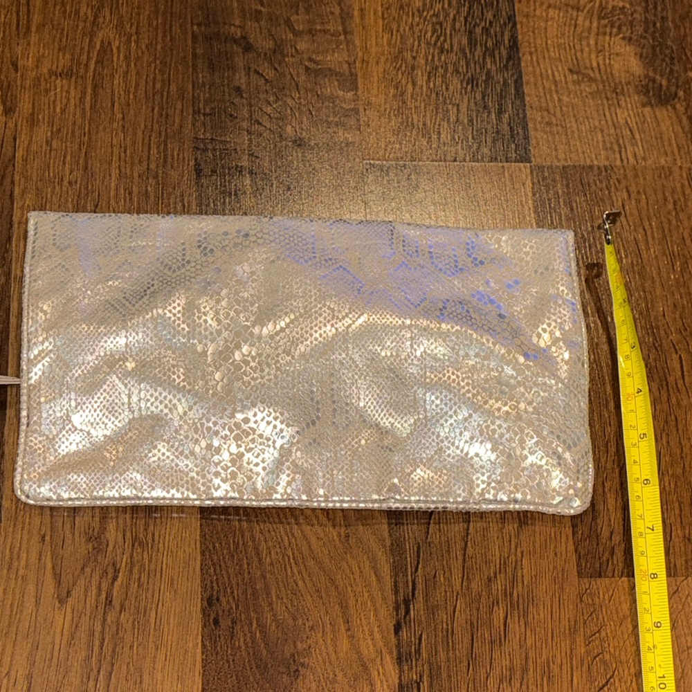 American Eagle Iridescent Metallic Fold-Over Clutch with Coral Zipper - Picture 10 of 11